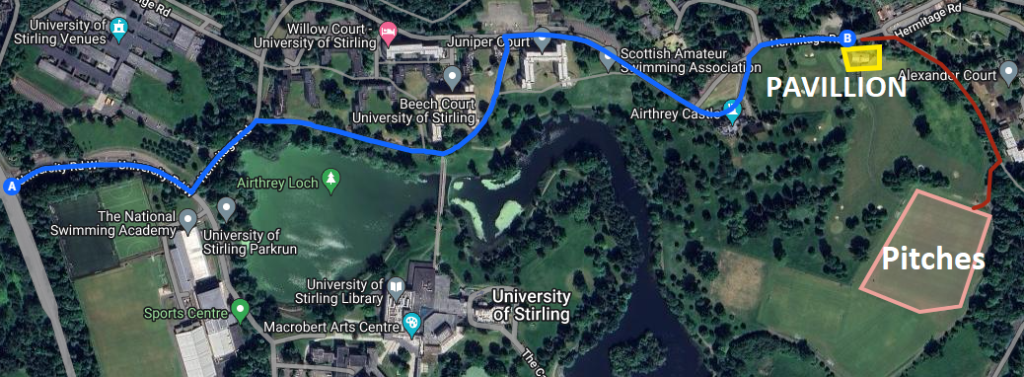 Map of Stirling campus and routes to take.